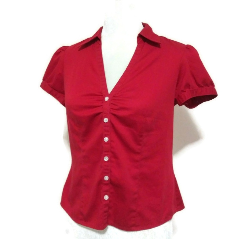 LOFT Short Sleeve Button-up Blouse Red SP